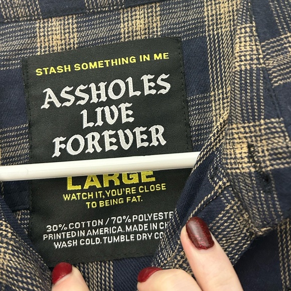 Assholes Live Forever Smoking Skull Flannel Size L - Picture 5 of 6
